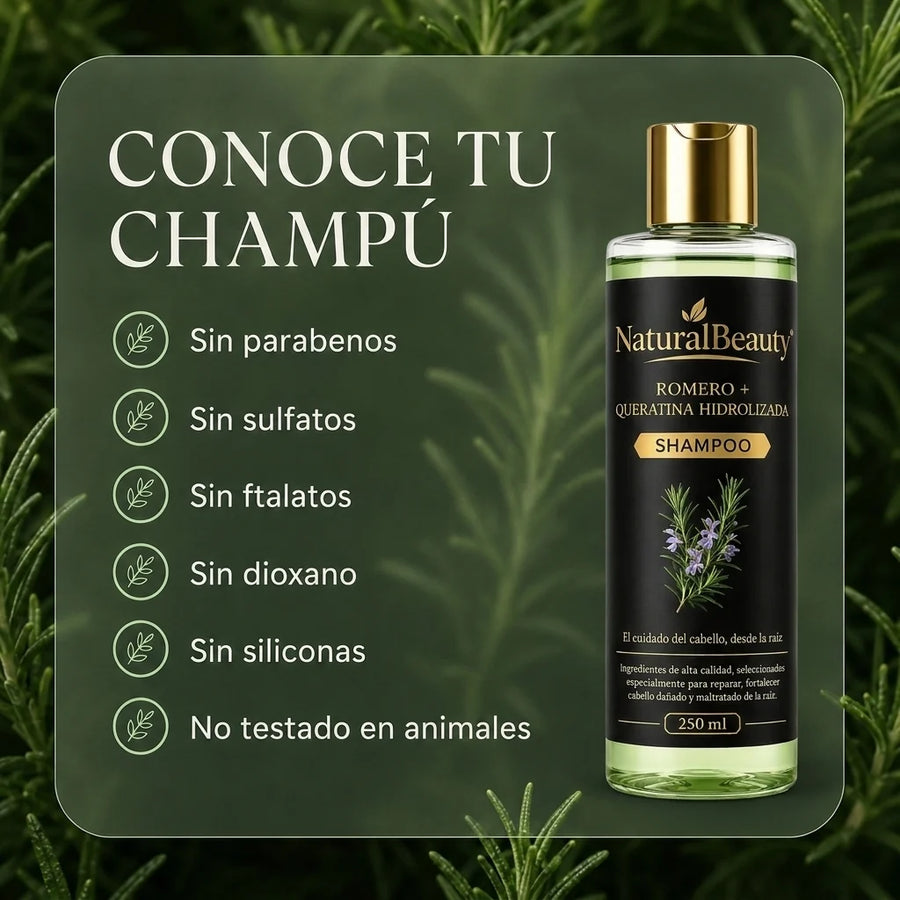 Shampoo de Romero + Queratina Hidrolizada NaturalBeauty 250 ml 6