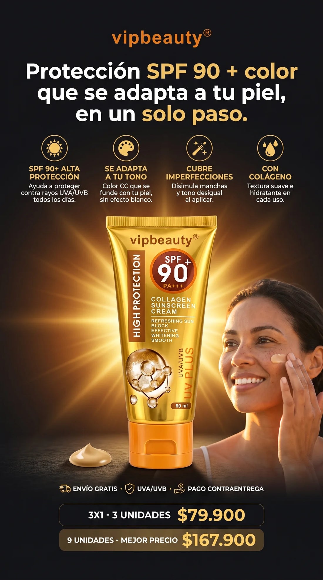 Protector solar con colágeno SPF 90+ Vipbeauty