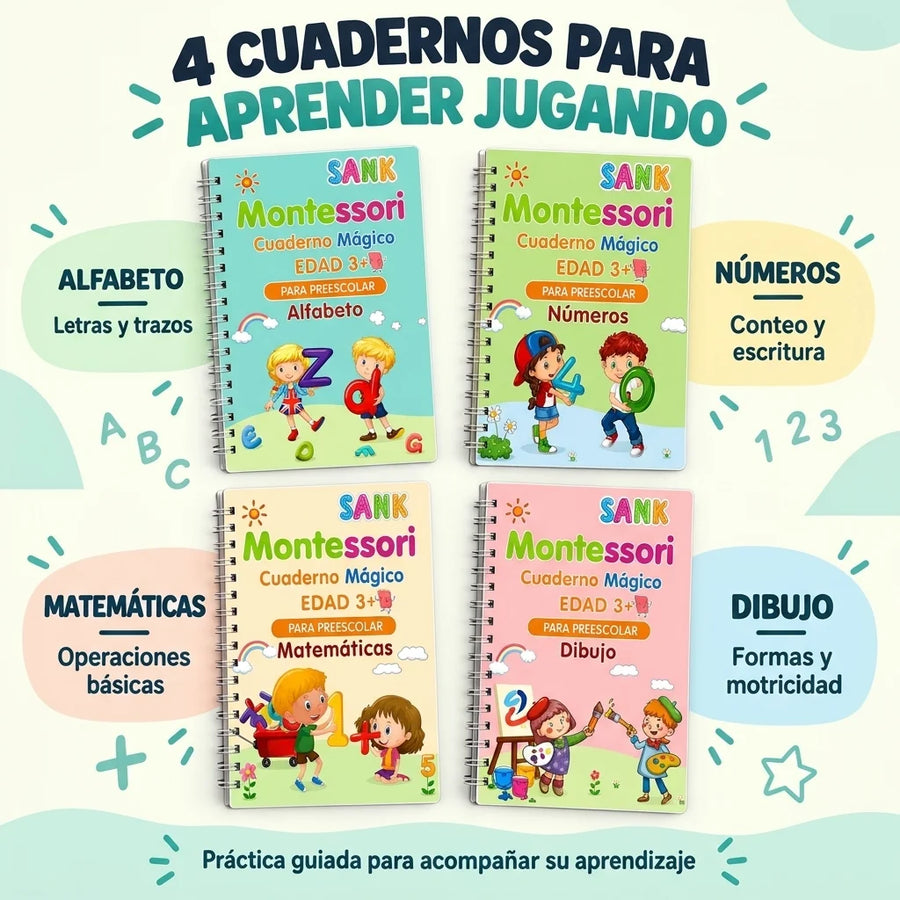 Cuaderno Mágico Montessori kit de 4 libros reutilizables 3